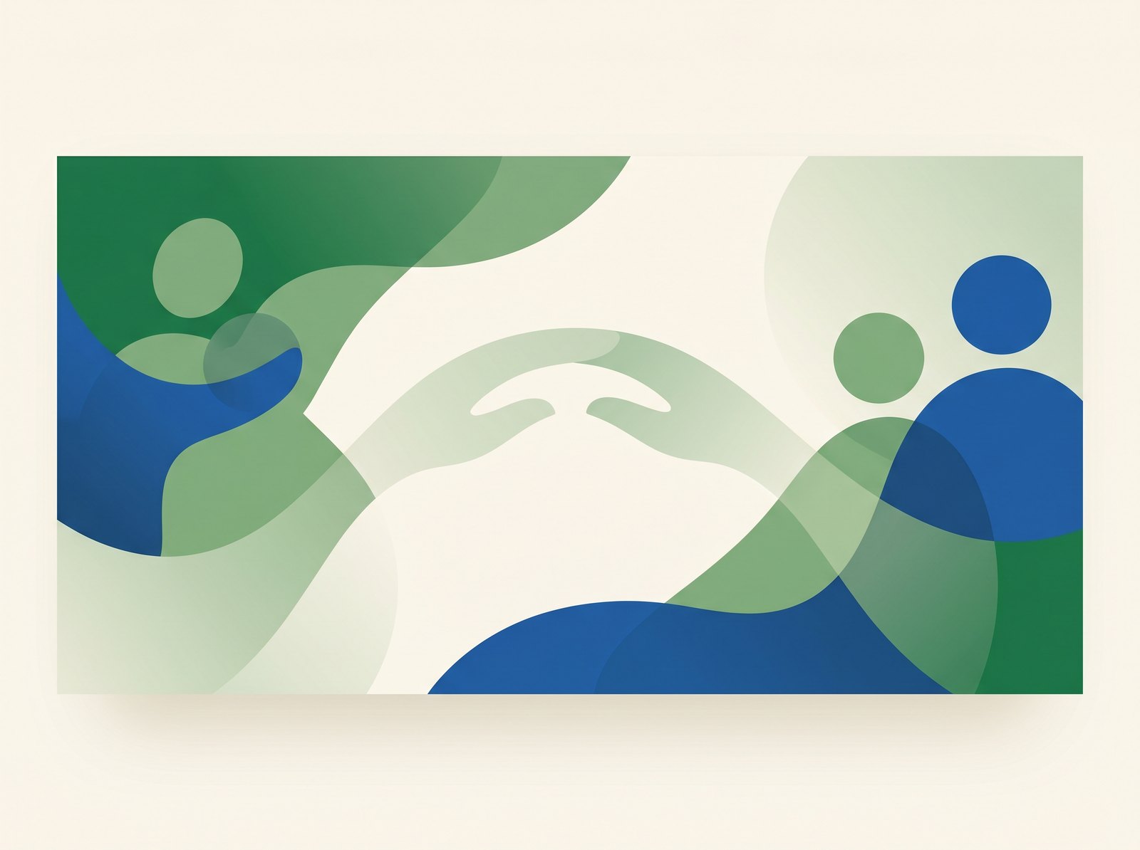 Abstract illustration in Dynamic Health's green and blue brand colors symbolizing connection between clinician and patient